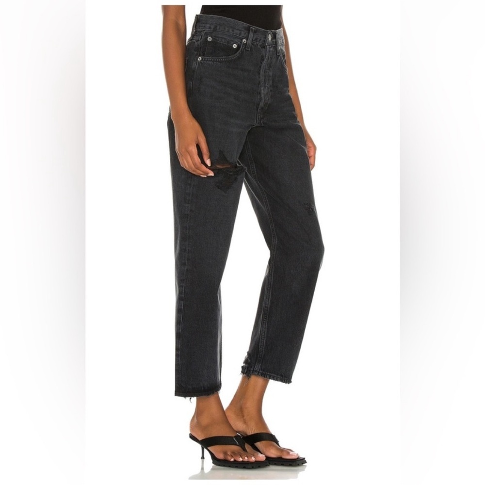 Agolde 90s Crop Jeans Shutter Black Distressed Size 26 - Picture 2 of 12